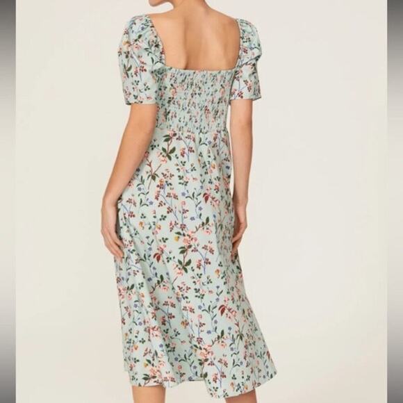 L. K. BENNETT Mint Green Floral Phelia Puff Sleeve Sweetheart Midi Dress Size 4 - Picture 3 of 11